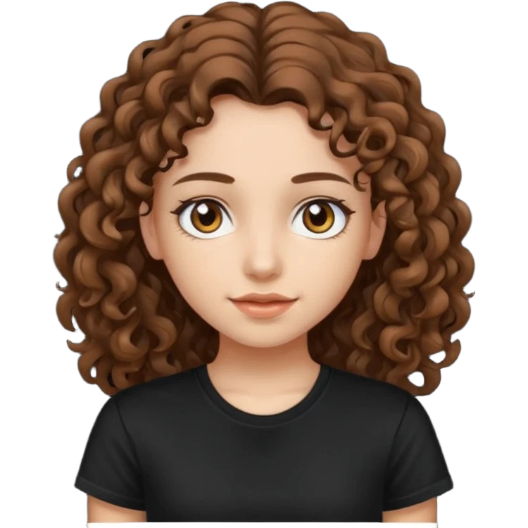 Brown eyes, long curly brown hair black t-shirt girl emoji