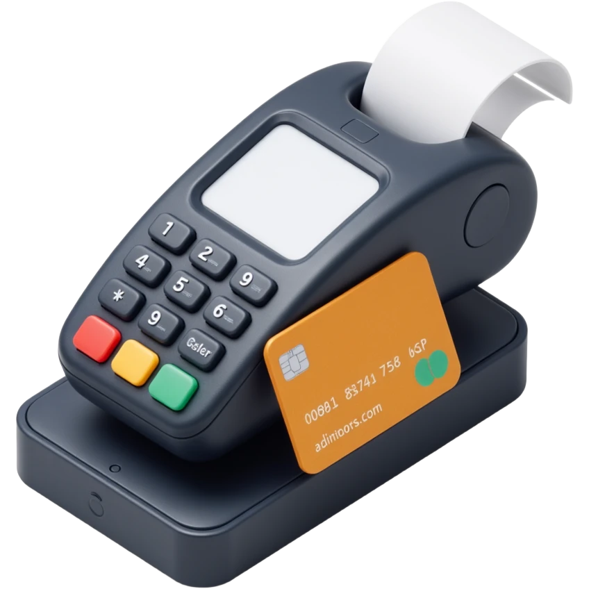 close-up of a credit card and POS machine, skeuomorphism style, detailed, realistic emoji