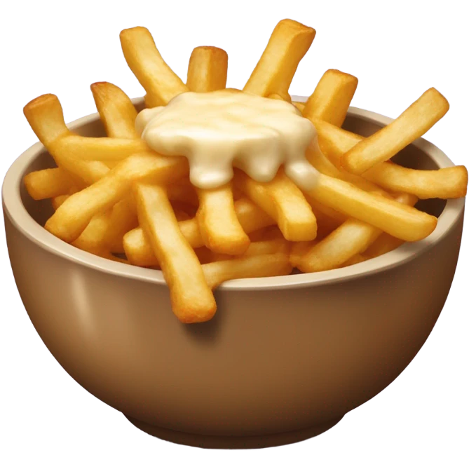 Bowl with fries and cheese curds on top covered in gravy emoji