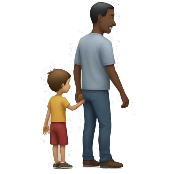 a man holds a child's hand view from back emoji