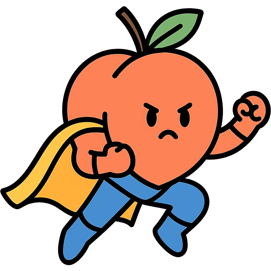 super peach, action stance, bold lines, modern icon style emoji