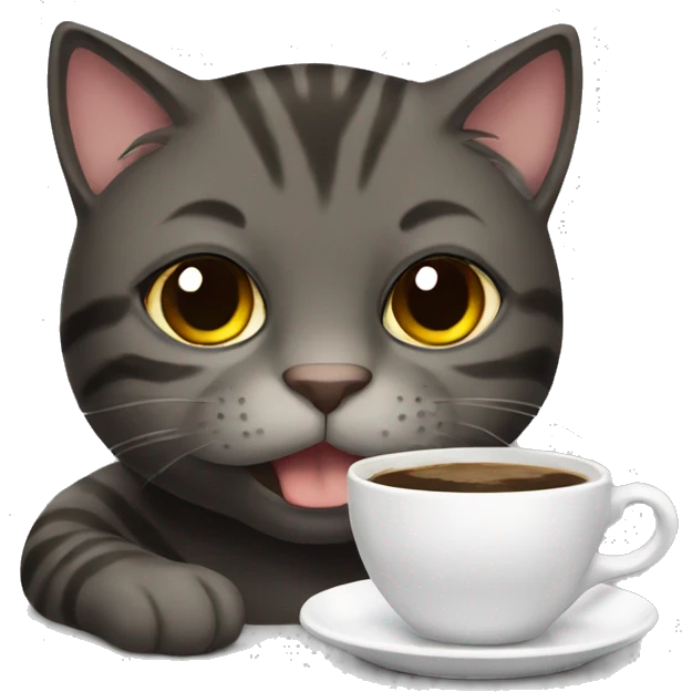 Dark tabby Cat drinking coffee  emoji