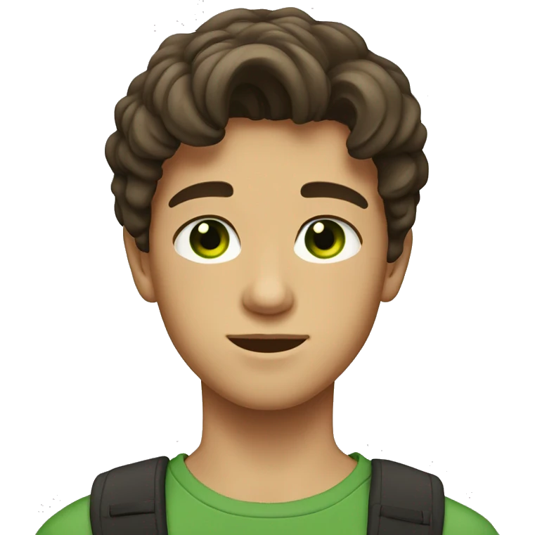 A teenage Polish boy with medium dark brown hair, tan skin, green eyes emoji