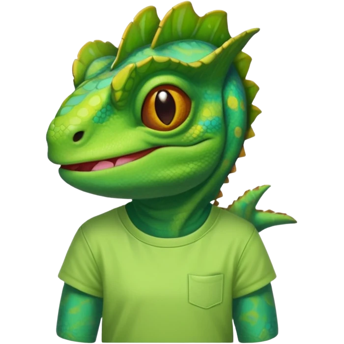 A chameleon with a shirt that says CELANS emoji