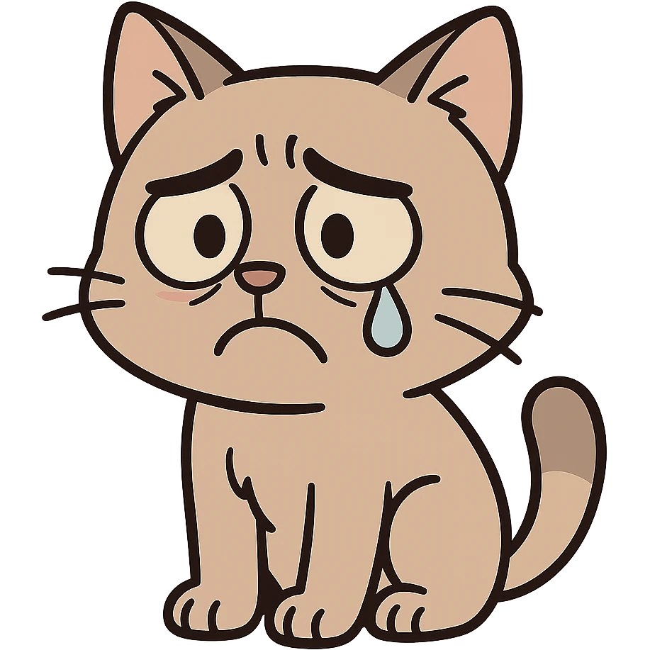 sad cat with a tear, cartoon style emoji