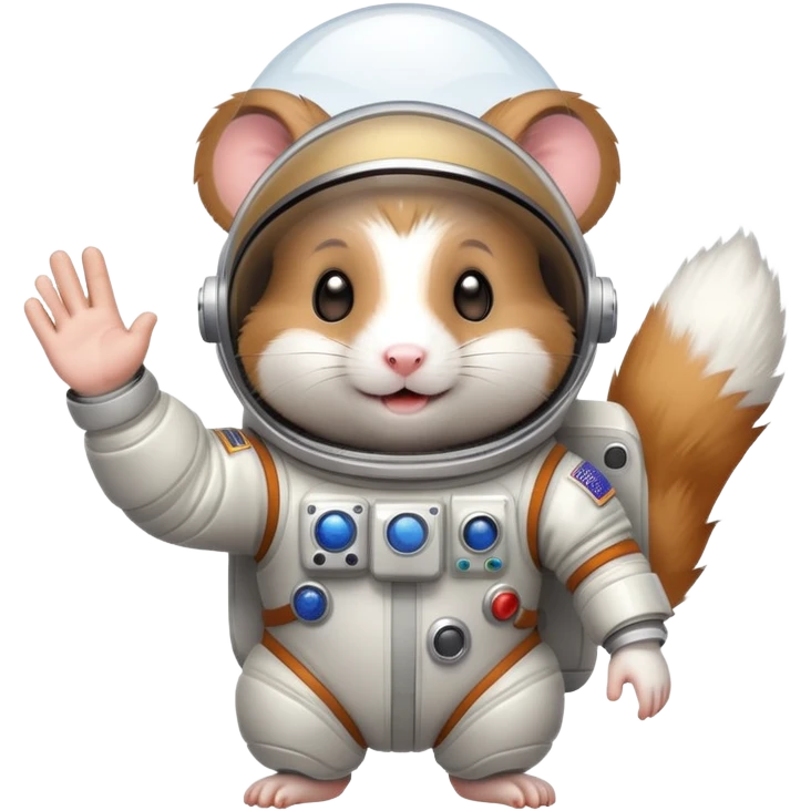 space hamster in a spacesuit waving his hand emoji