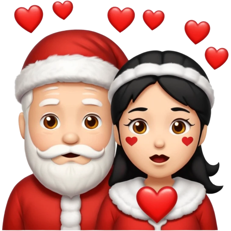 Make an emoji of a Santa Claws couple, but with hearts falling from their mouths, and both with black hair. emoji