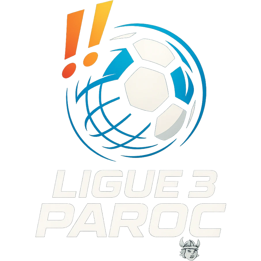 Le logo présente un ballon de football moderne, stylisé en forme de globe digital . Deux points d’exclamation "!!" dynamiques, en biais et colorés, sont placés en haut à gauche du ballon comme un emblème, évoquant l’intensité et l’enthousiasme de la ligue.

En dessous, le nom "Ligue 3 Paroc" est écrit en lettres audacieuses, avec une typographie sportive mais légèrement futuriste. Le mot "Paroc" est accompagné de son emblème discret (viking enfant) emoji