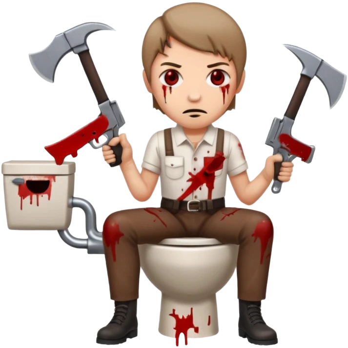 A persons head is sticking in a toilet and he’s holding guns and saws emoji