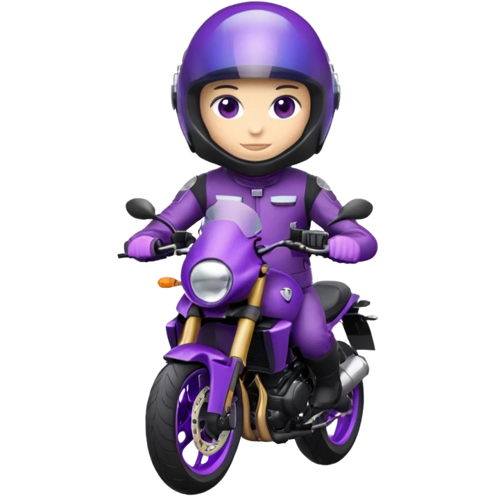 Créer un emoji avec une moto mt07 sport noir mate / violet iridescent très foncé. Avec une pilote dessus visière violet sombre faceless, bulle de la moto violet. Avec fond arrière violet, tenue complète casque inclus violet  emoji