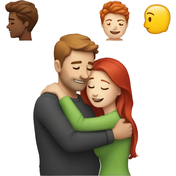 A man with brown hair hug a women with red hair emoji