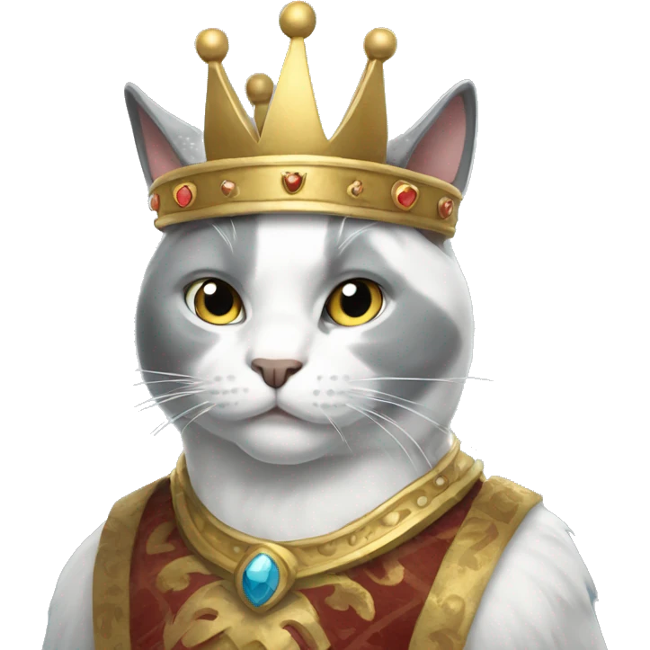 Gray and white cat dressed as king emoji