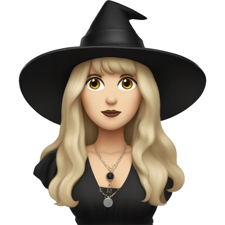 Stevie nicks in a black hat in a witchy dress holding a tambourine. emoji
