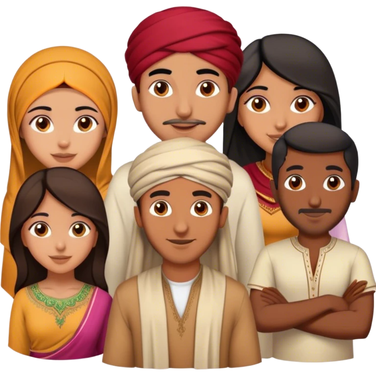 5 bestfriends: 1 Moroccan man, 1 Arab man, 1 Iranian girl, 1 Indian girl, 1 black man emoji