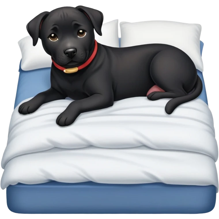 Tugging black lab/amstaff dog into bed emoji