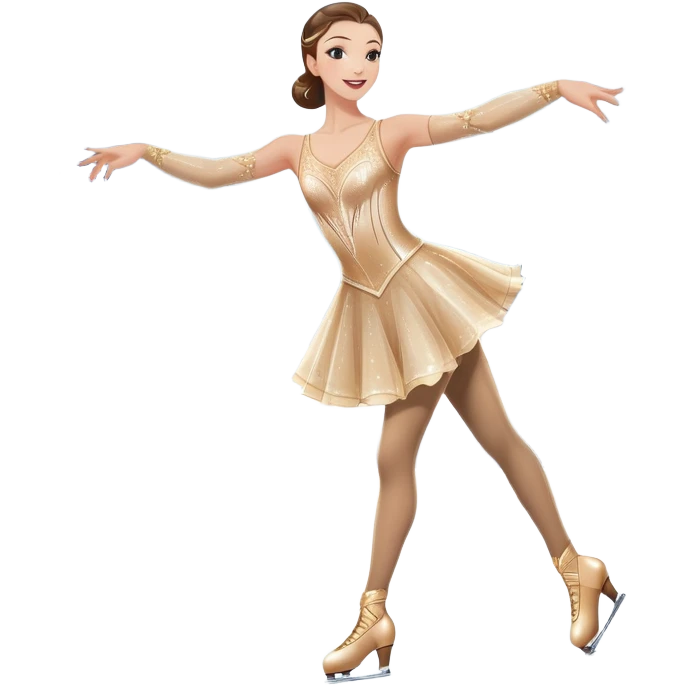A grand ice rink palace with shining spotlights and cheering spectators in the stands. A graceful figure skater performing a spin on the ice. Transparent background highlights the elegance and artistry of figure skating emoji