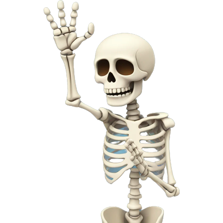 skeleton raising right hand, shown from the shoulders up emoji