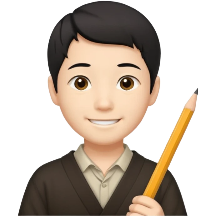 A Japanese male character with short hair, smiling, holding a pencil in his hand. emoji