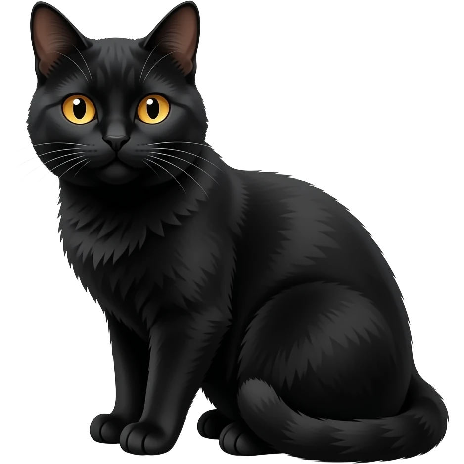 Realistic sitting beautiful fine aesthetic black cat emoji