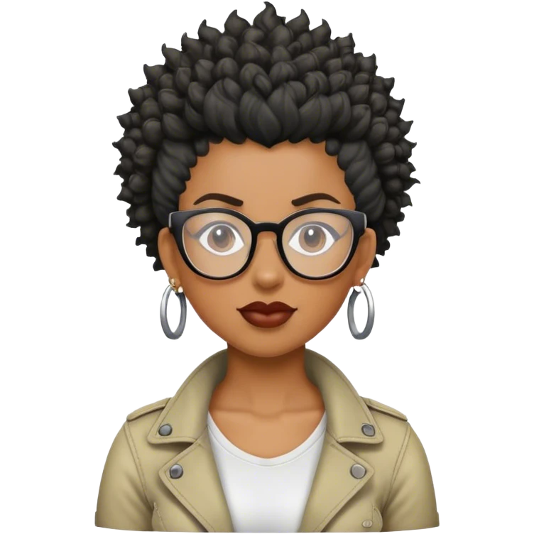 woman mohawk curly cut black hair with glasses emoji