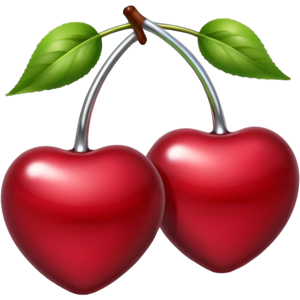A pair of cherries emoji made of liquid silver chrome, smooth rounded shapes, glossy metallic surface, subtle sensual vibe, luxury sexy aesthetic, iOS emoji style, centered, clean white background emoji