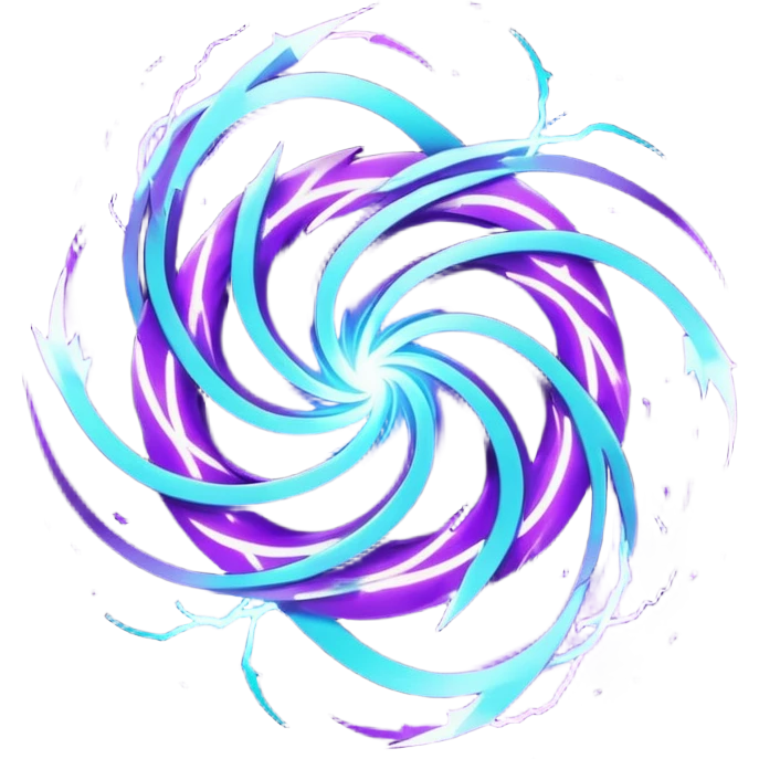 futuristic minimalistic logo icon, abstract glowing storm swirl made of neon purple (#8B5CF6) and cyan (#00E0FF) lines, representing Storm team energy and speed, digital lightning core, dark background, no face, tech-style emblem, 1:1 aspect ratio emoji