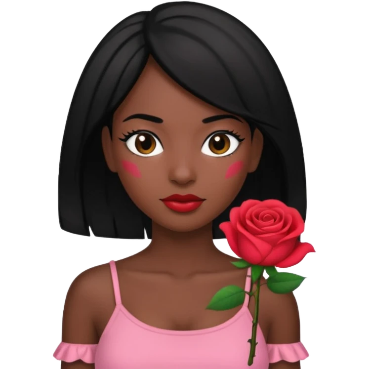 Black hair woman wearing rose top emoji