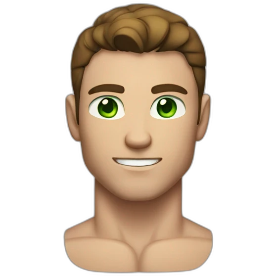 Bodybuilder guy with green eyes and brown hair model face no smile emoji
