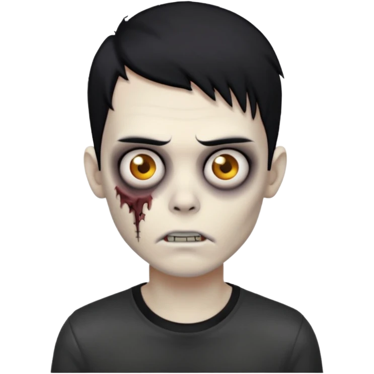 Zombie boy with emo black hair and black shirt emoji
