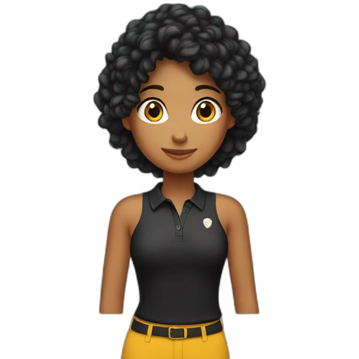 Chica pelo largo negro, polo blanco,cara de sorpresa emoji