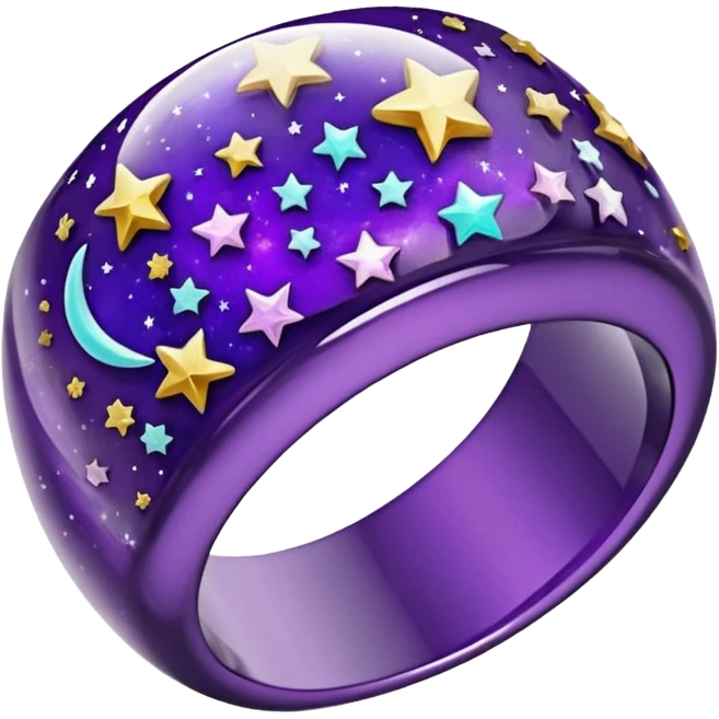 epoxy resin ring with space purple and stars motifs crystal emoji