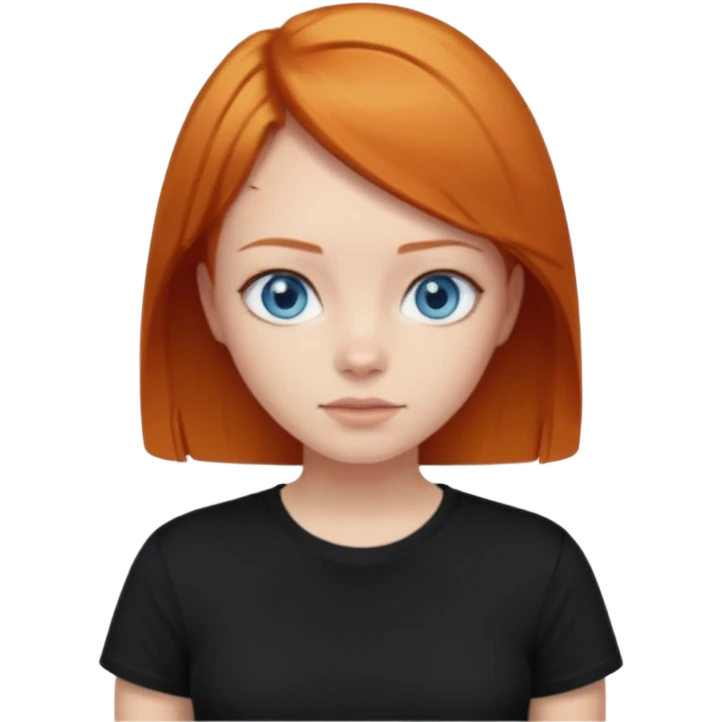 Blue eyes,ginger short straight hair, black t-shirt girl emoji