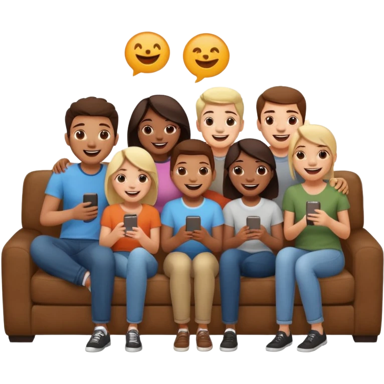 group of friends on couch having fun emoji