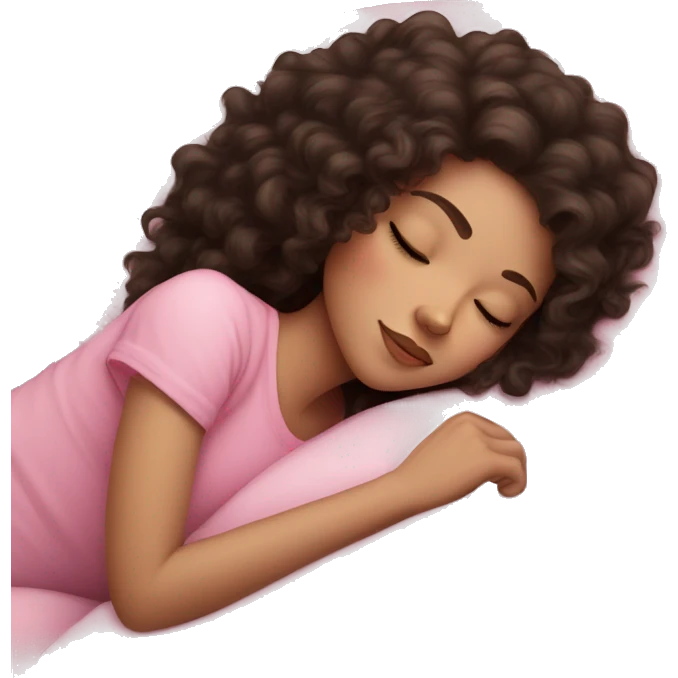 Sleeping girl on pink pillow dark curly hair pale skin emoji