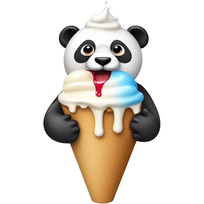 Panda eating ice cream that is melting down the cone emoji