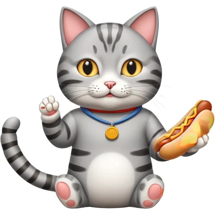 Cat doing tai chi eating hot dog emoji