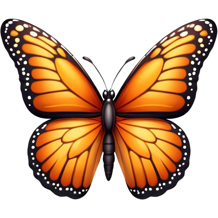 Cinematic Realistic Cute monarch Butterfly Portrait Emoji, Head tilted playfully and inquisitively, featuring vibrantly patterned ruby wings with intricate detailing and a charming, petite body with round, sparkling eyes full of warm curiosity, rendered with lifelike precision and natural highlights, high shine, affectionate and spirited, styled with a touch of whimsical garden delight, soft glowing outline, capturing the essence of a mischievous yet lovable monarch butterfly that seems poised to flutter playfully into your arms! emoji