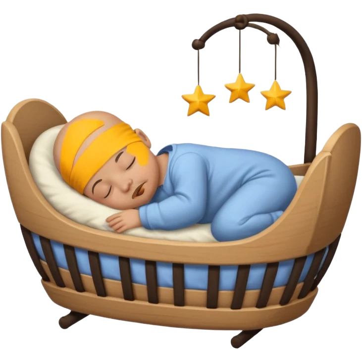 a bald baby with a black goatee sleeping in a cradle emoji