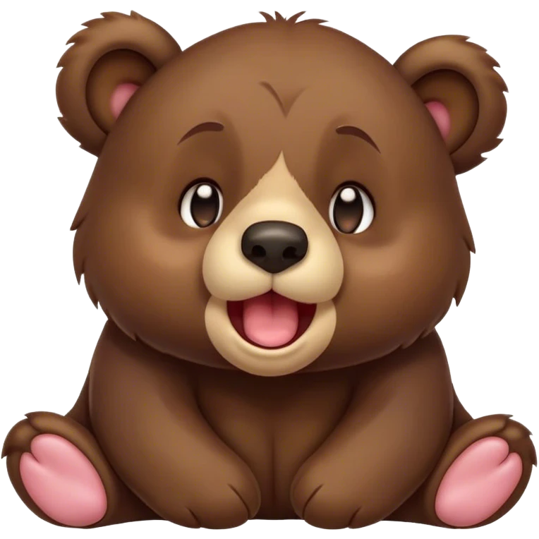 Cinematic Cute Yawning bear cub Portrait Emoji, Head tilted slightly with a dramatic, wide-open yawn, showcasing a soft, plush dark brown fur with drooping ears, round eyes barely open in drowsy contentment, Simplified yet irresistibly adorable features, highly detailed, glowing with a soft, cozy glow, high shine, relaxed yet expressive, stylized with a touch of woodland charm, bright and endearing, soft glowing outline, capturing the essence of a sleepy yet affectionate bear cub, so drowsy it feels like it could lumber out of the screen and curl up for a nap! emoji