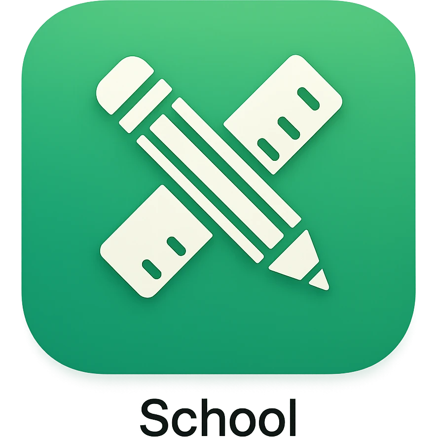 iOS app icon style for folder 'School': square with strongly rounded corners, green color gradient, symbol of a crossed pencil and ruler in the center, modern look emoji