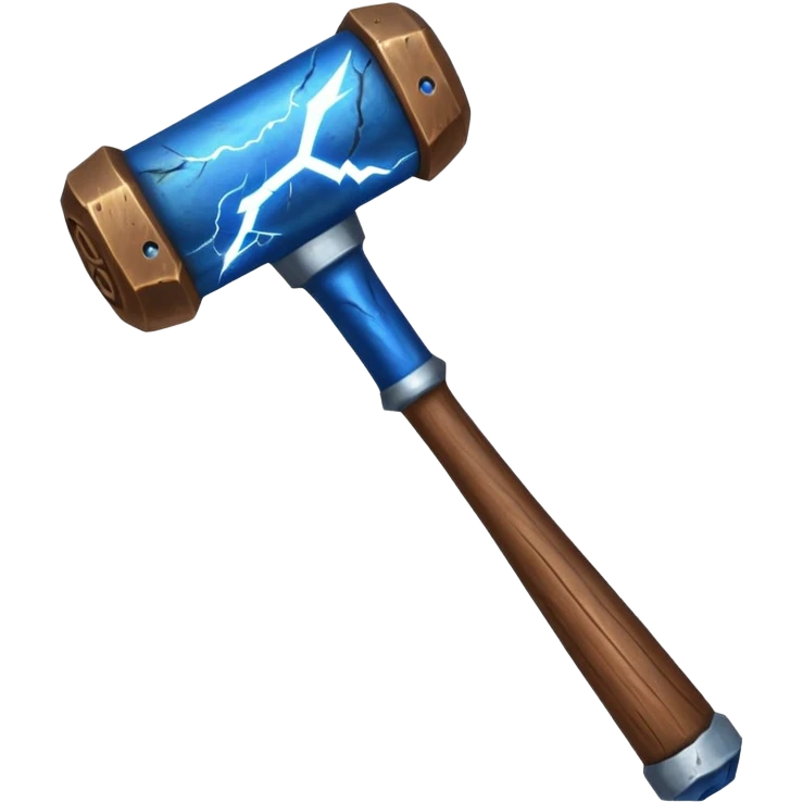 Short, heavy hammer with runes glowing blue, lightning crackling around it. emoji