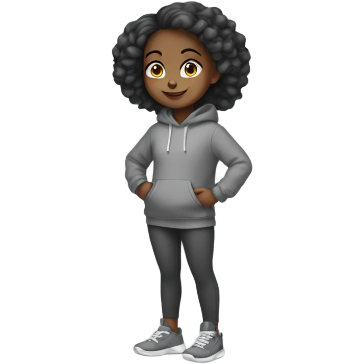 black pretty girl in grey hoodie with leggings emoji