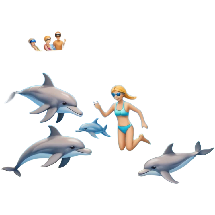 ]가족이 해변에서 돌고래 스노쿨링 하는 거 만들어줘 emoji