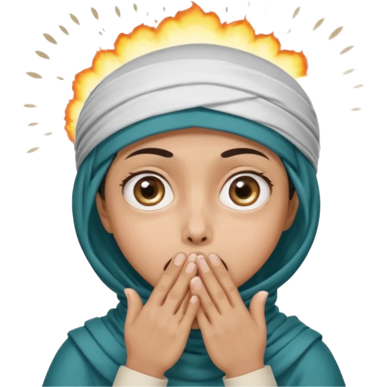 **المشهد**: وجه مصدوم، عيون كبيرة، يديه تغطيان فمه، مع "تأثير انفجار" صغير خلفه (مثل دخان أو شرر).
- **اللمسة**: قبعة تقليدية (مثل الشماغ أو الكوفية) مائلة على رأسه كرمز للبراءة!
 emoji