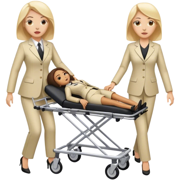 2 woman in pants suits pushing a stretcher whit a body bag on  emoji