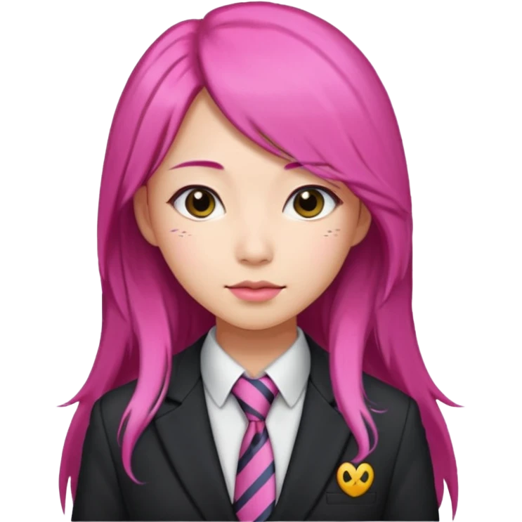 long black and pink haired asian woman with tie and blazer emoji