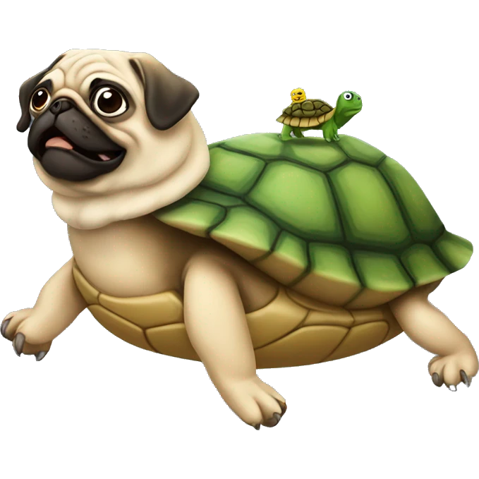 Pug riding a turtle. emoji