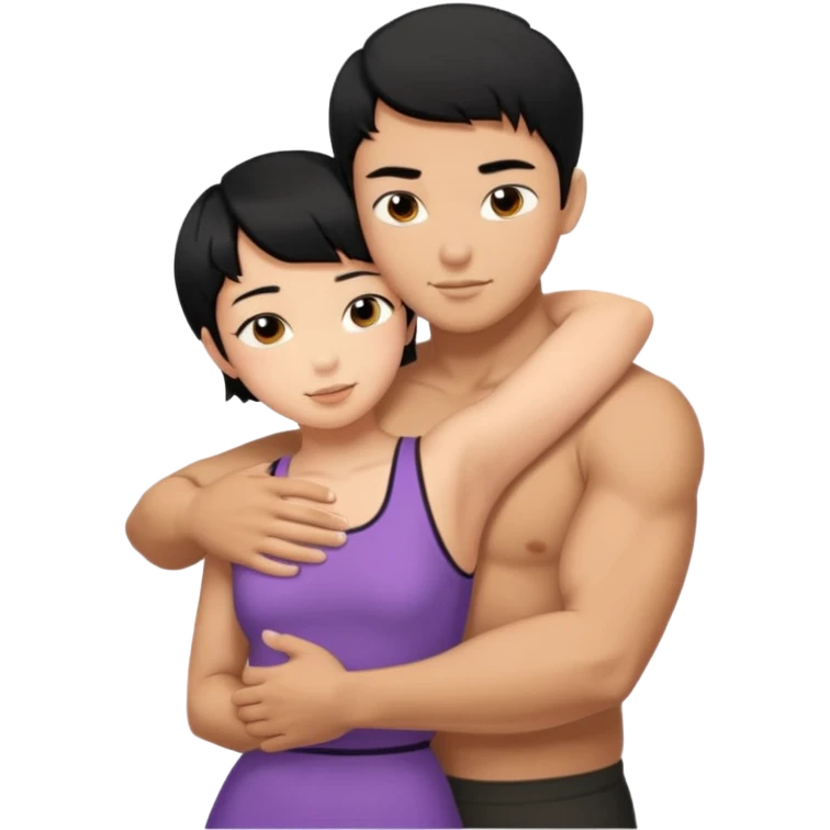 buff Asian Man black hair hugging girl with black pixie cut  emoji