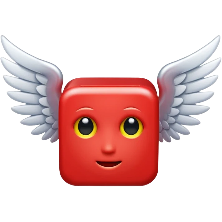 Red Cube with wings and has a face emoji