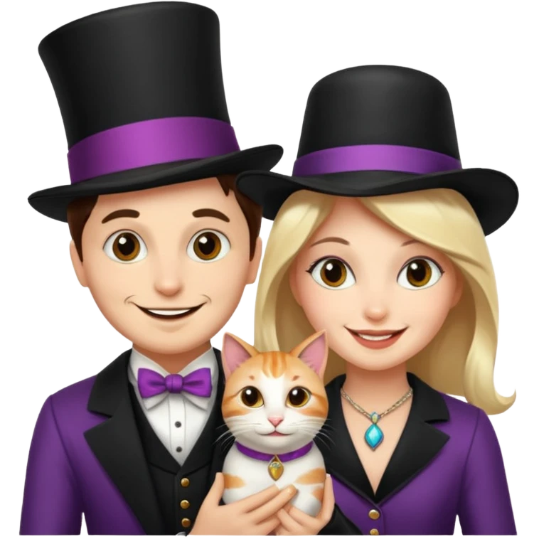 magician couple and their pet cat emoji